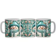 Türkizkék Porcelán Hóember - 3D Mintás Bögre