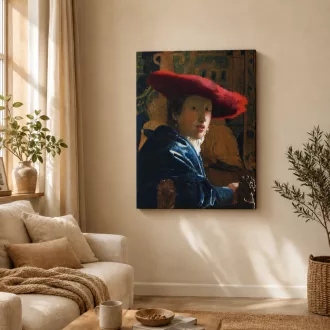 Johannes Vermeer - Leány vörös kalapban vászonkép
