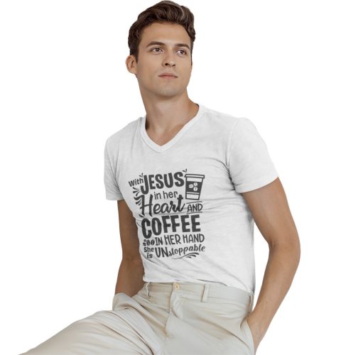 Jézussal és kávéval megállíthatatlan vagyok - Férfi V Nyakú Póló