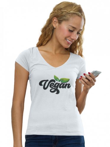 Színes Vegan logó - Női V-Nyakú Póló