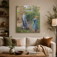 Camille Pissarro - Nő és gyermek a kútnál vászonkép