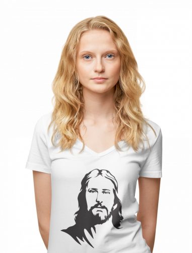 Jézus Profilkép - Női V-Nyakú Póló