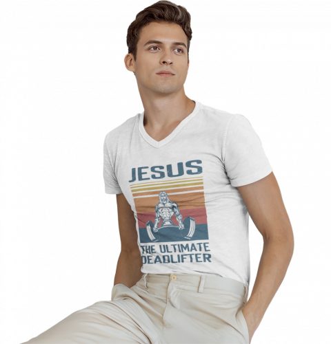 Ultimate Jézus Deadlift - Férfi V Nyakú Póló