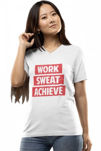 Work Sweat Achieve - Női V-Nyakú Póló