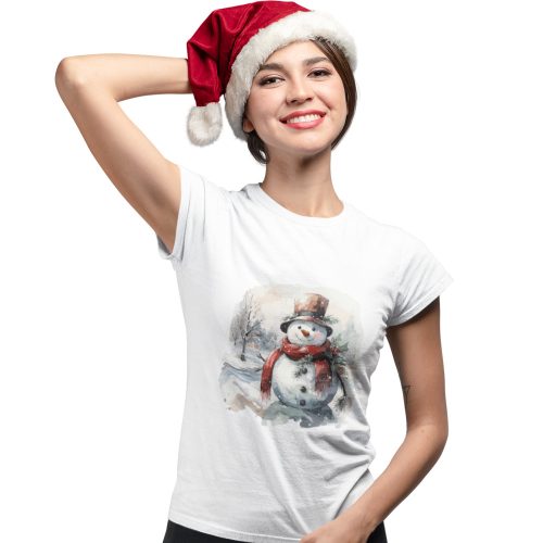 Akvarell Hóember - Karácsonyi Női Póló