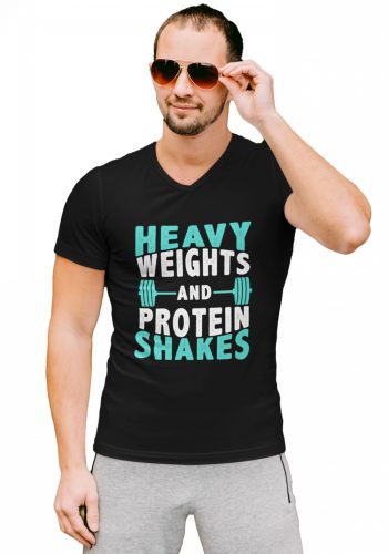 Heavy weights and protein shakes - Férfi V Nyakú Póló