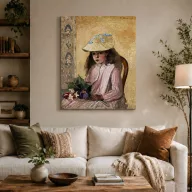   Camille Pissarro - Jeanne Pissarro, becenevén Minette, csokorral vászonkép