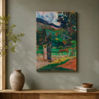 Paul Gauguin - Táj alakokkal és lóval vászonkép