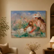   Pierre-Auguste Renoir - Lányok a fűben csokrot rendeznek vászonké