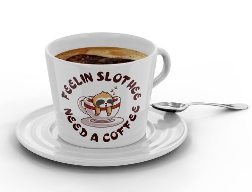 Feelin Slothee Need a Coffee - Kávéscsésze (Ajándék kistányérral)