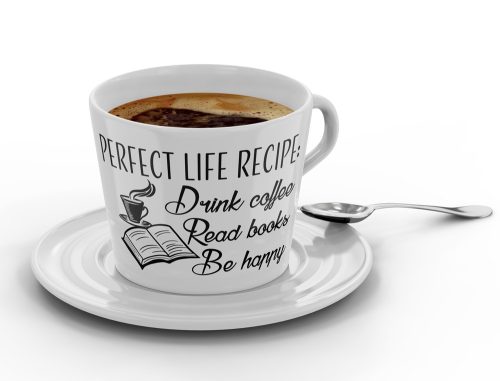 Drink coffe, Read Books, Be Happy - Kávéscsésze (Ajándék kistányérral)