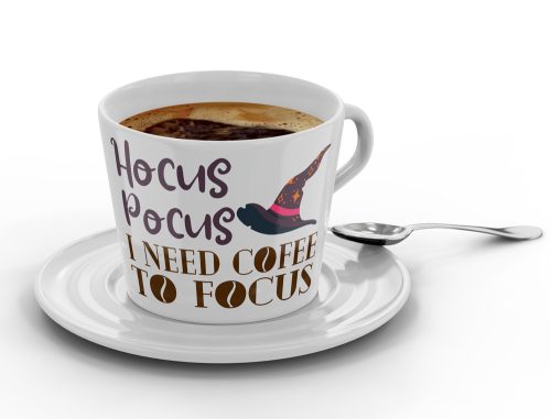 Hocus Pocus I need coffee to focus - Kávéscsésze (Ajándék kistányérral)
