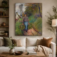   Camille Pissarro - Parasztasszony két kazal szénát visz vászonkép