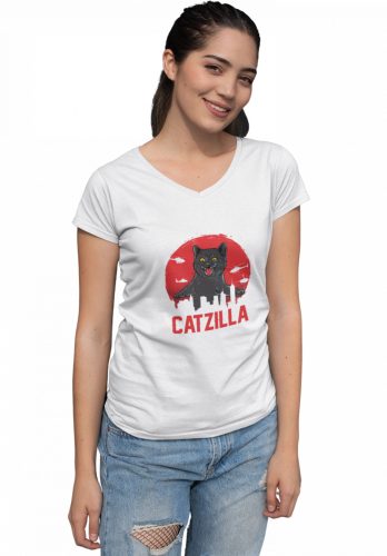 Catzilla - Női V Nyakú Póló