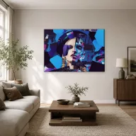 Kék neon kollázs portré festékfröccsenéssel vászonkép