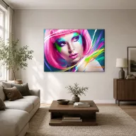 Neon színes portré rózsaszín parókával vászonkép