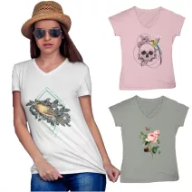 Boho Női-V Nyakú Pólók