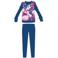   Flamingó téli pamut gyerek pizsama - interlock pizsama - levél mintával - sötétkék - 116