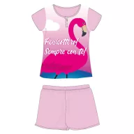   Flamingó nyári rövid ujjú gyerek pizsama - pamut jersey pizsama - világosrózsaszín - 128