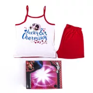   Katicabogár és Fekete Macska kalandjai kislány pamut pizsama - ujjatlan pizsama - nyári együttes - piros - 104