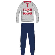   Snoopy férfi vékony pamut pizsama - jersey pizsama - világosszürke-sötétkék