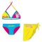 Unikornis fürdőruha szett - bikini háromszög felsőrésszel+szoknya kislányoknak - türkizkék-pink-sárga - 104