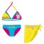 Unikornis fürdőruha szett - bikini háromszög felsőrésszel+szoknya kislányoknak - türkizkék-pink-sárga - 98